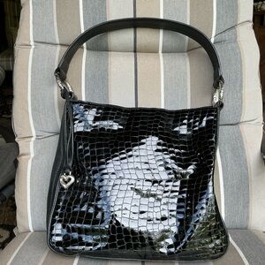 Brighton Black Patent Leather Croc Cher Shoulder Bag
